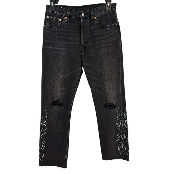Levi’s 501 Ripped High Waist Crop Studded Canyon Jeans - Picture 7 of 16
